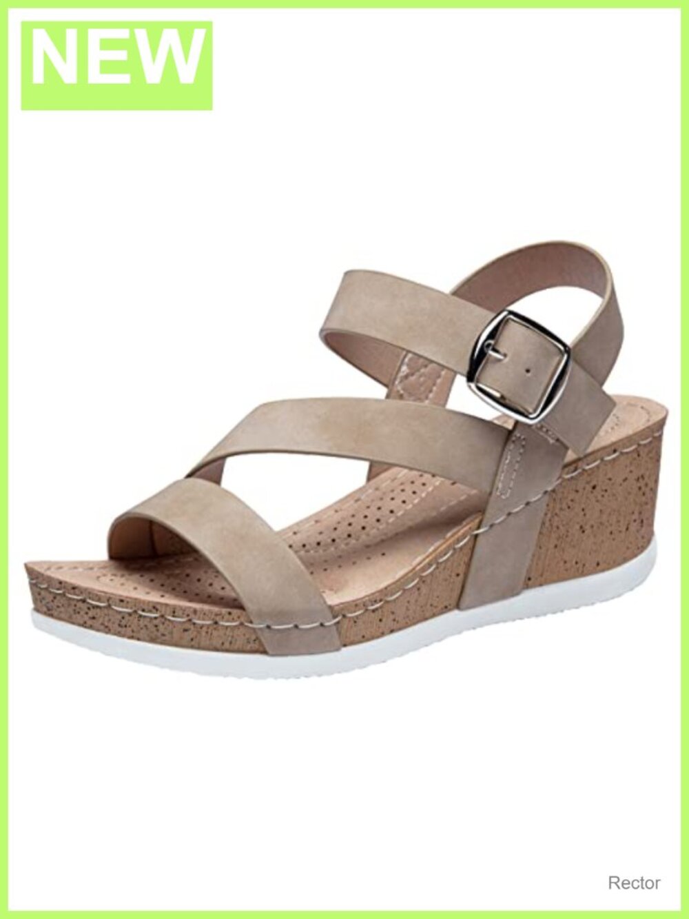 Jeossy Platform Wedge Sandals Faux Leather Open Toe Adjustable Ankle Strap